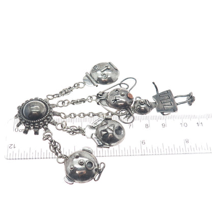 ROBYN'S 925 Sterling Vintage Children Modernist Chatelaine Oxidized Pin Brooch