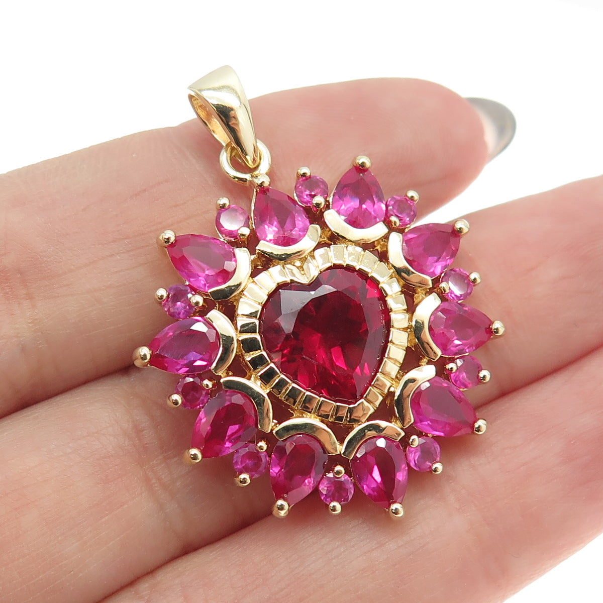 CHATEAU D'ARGENT Sterling Silver Lab-Created Ruby & Pink Sapphire Heart Pendant