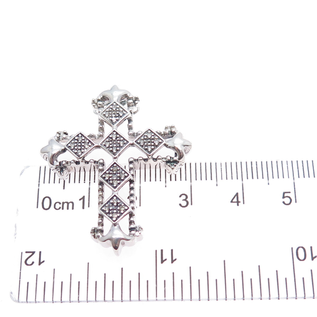 JANE SEYMOUR 925 Sterling Silver Real Diamond Cross Fleur de Lis Slide Pendant