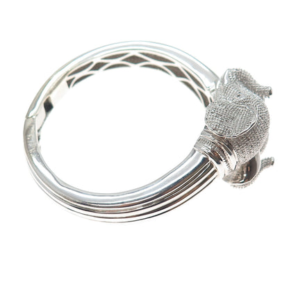 925 Sterling Silver Real Round-Cut Diamond Elephant Heavy 55.7g Bracelet 6.5"