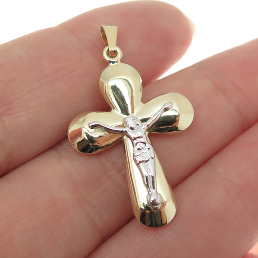 14K Yellow & White Gold Crucifix Cross Religious Charm Pendant