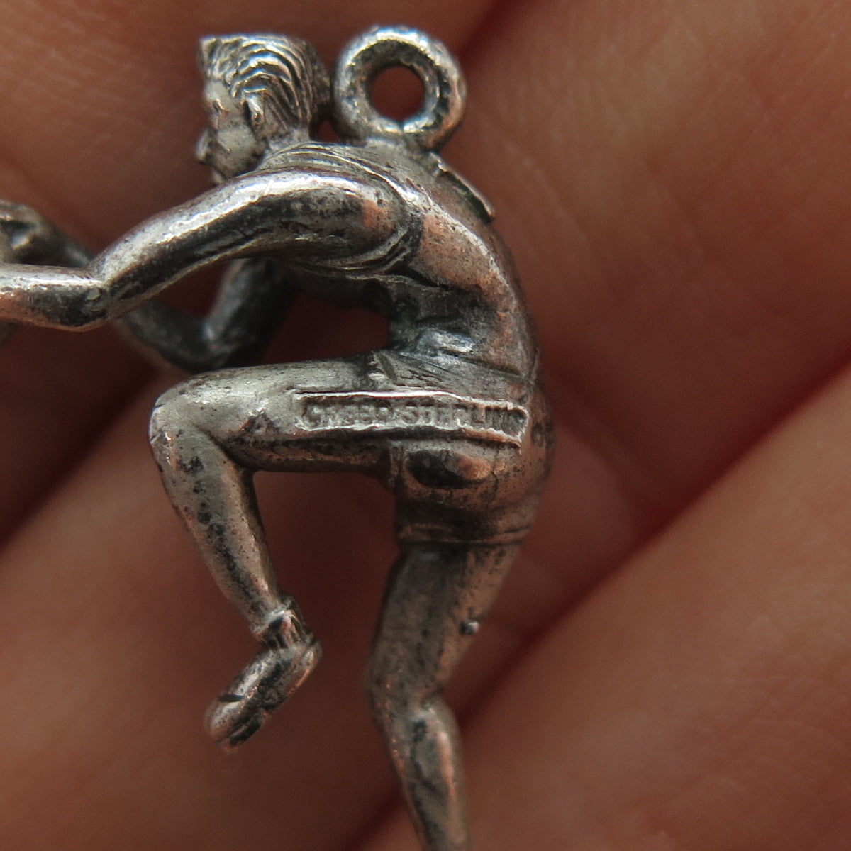 CREED 925 Sterling Silver Vintage Basketball Player Oxidized Charm Pendant