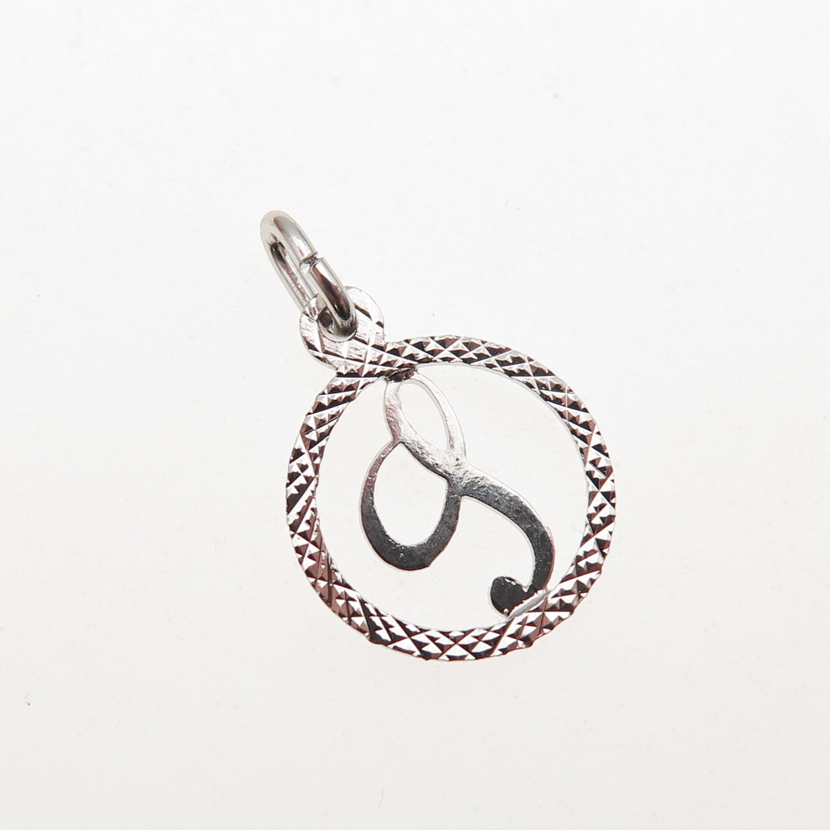 925 Sterling Silver Vintage Diamond-Cut Letter S Initial Mini Charm Pendant