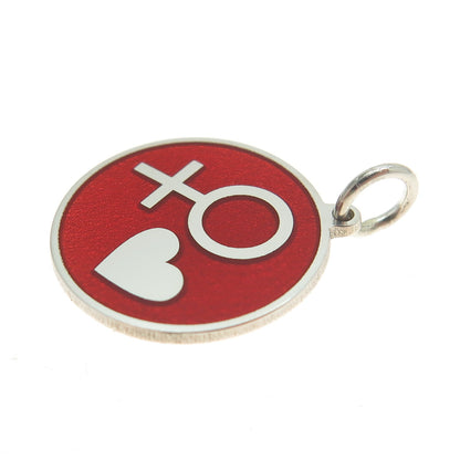 925 Sterling Silver Red Enamel Female Symbol & Heart Minimalist Charm Pendant