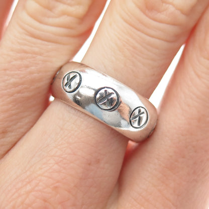 925 Sterling Silver Vintage Mexico X Symbol Oxidized Band Ring Size 7.75