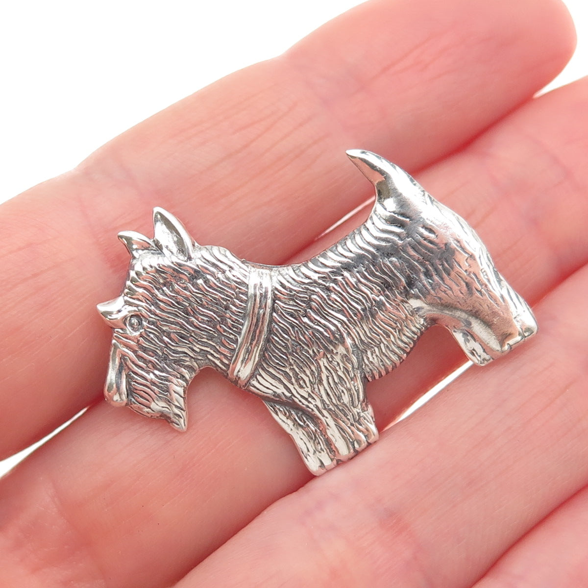 925 Sterling Silver Vintage Scottish Terrier Dog Oxidized Pin Brooch