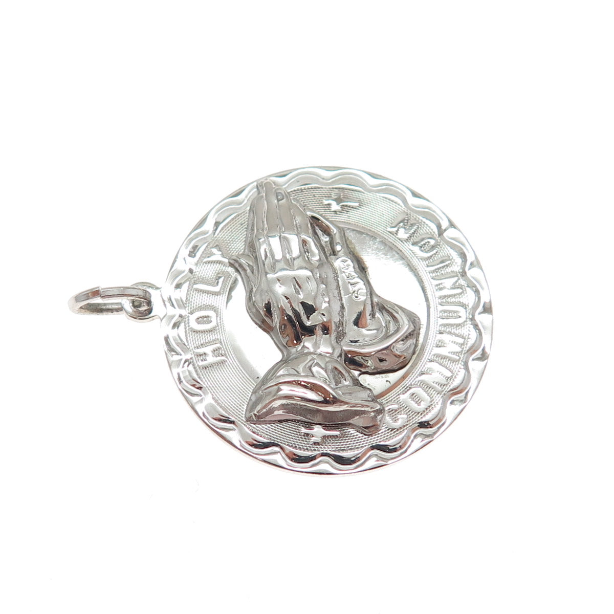 SPENCER 925 Sterling Silver Vintage Holy Communion Praying Hands Charm Pendant