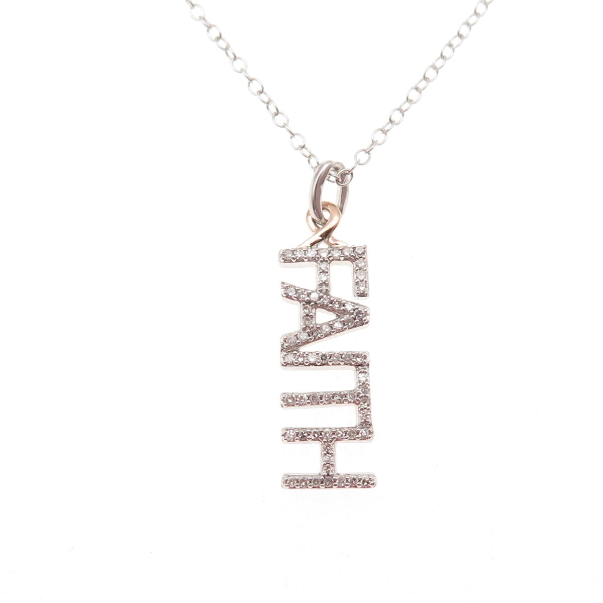 HMK LIC 925 Sterling Silver 10K Gold Real Diamond Faith Cable Chain Necklace 18"
