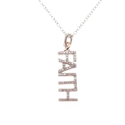 HMK LIC 925 Sterling Silver 10K Gold Real Diamond Faith Cable Chain Necklace 18"
