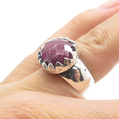 925 Sterling Silver Vintage Real Ruby Gemstone Crown Ring Size 6