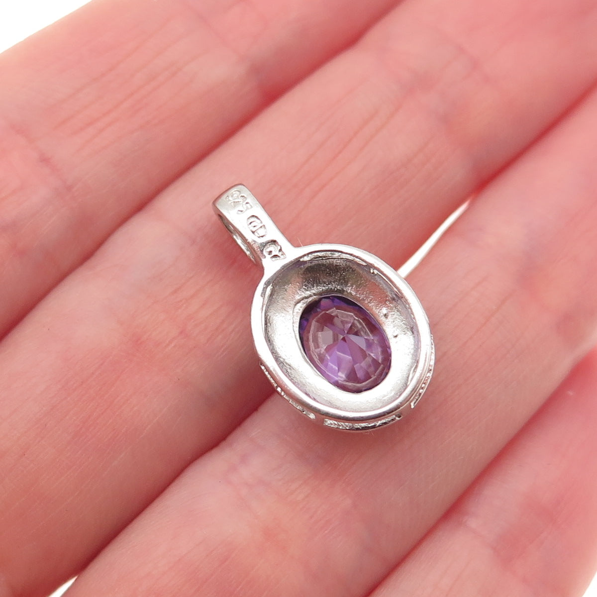 925 Sterling Silver Real Diamond Accent & Amethyst Mini Charm Pendant
