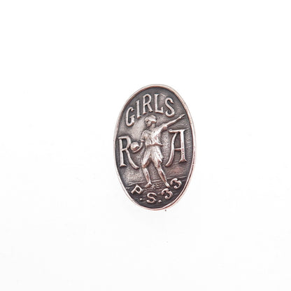 925 Sterling Silver Antique Art Deco Playground & Recreation Girls Athletics Pin