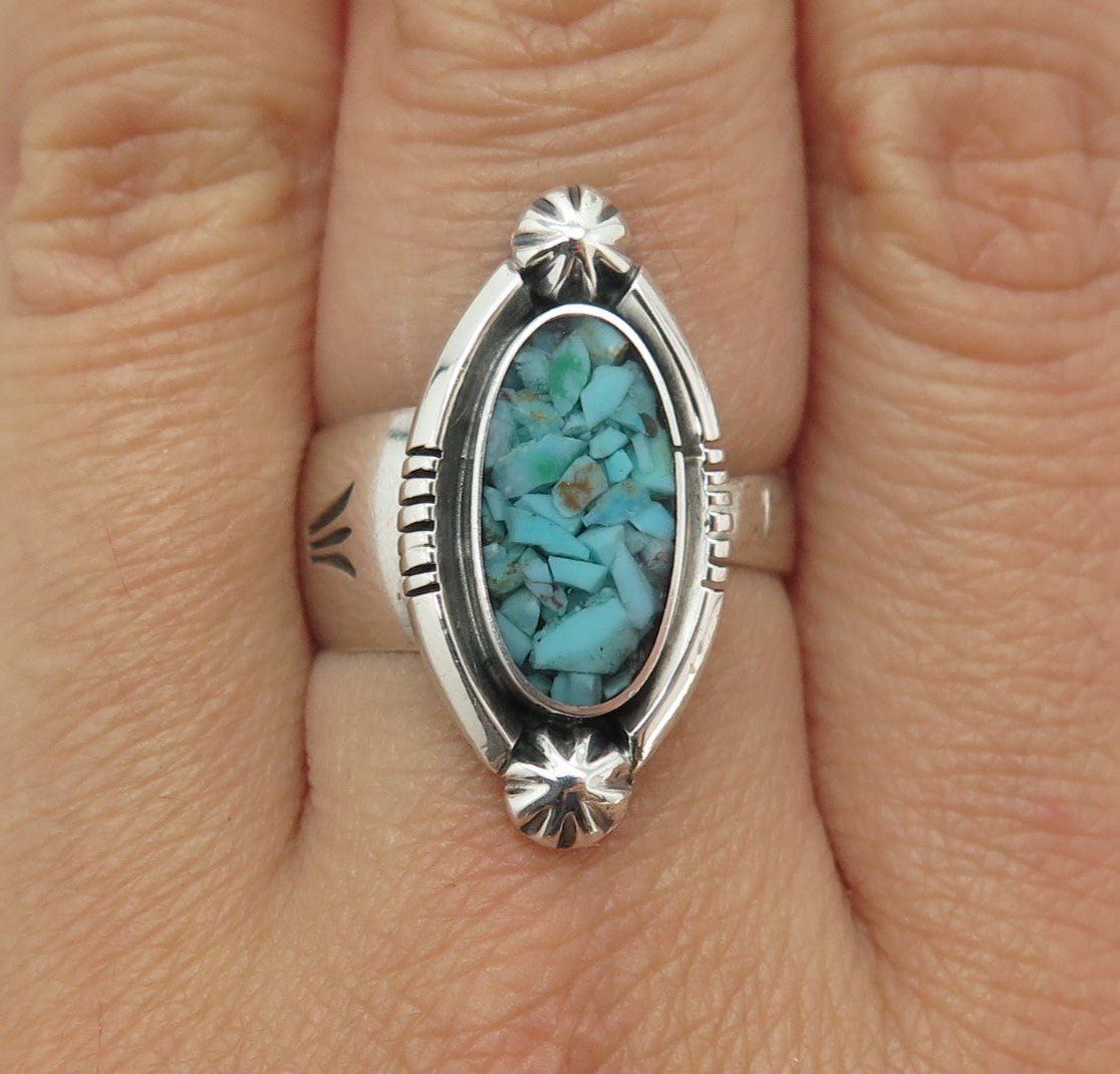 RICHARD BEGAY NAVAJO Old Pawn Sterling Turquoise Inlay Adjustable Ring Size 7.5