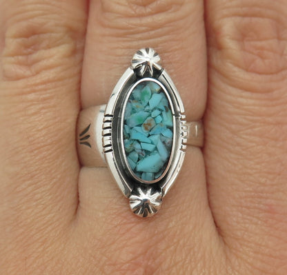 RICHARD BEGAY NAVAJO Old Pawn Sterling Turquoise Inlay Adjustable Ring Size 7.5