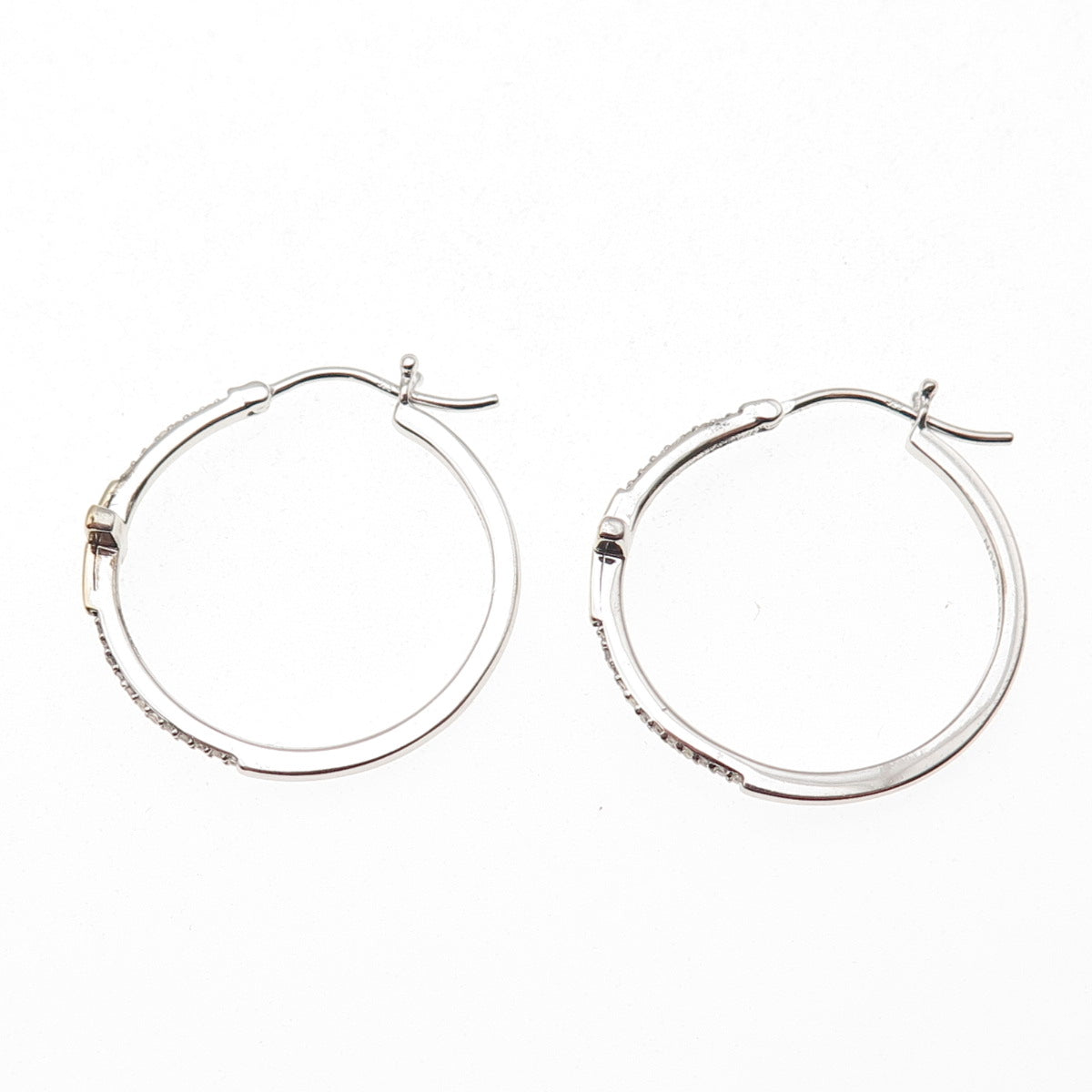 Sun 925 Sterling Silver 14K Gold Real Diamond Cross Hoop Earrings