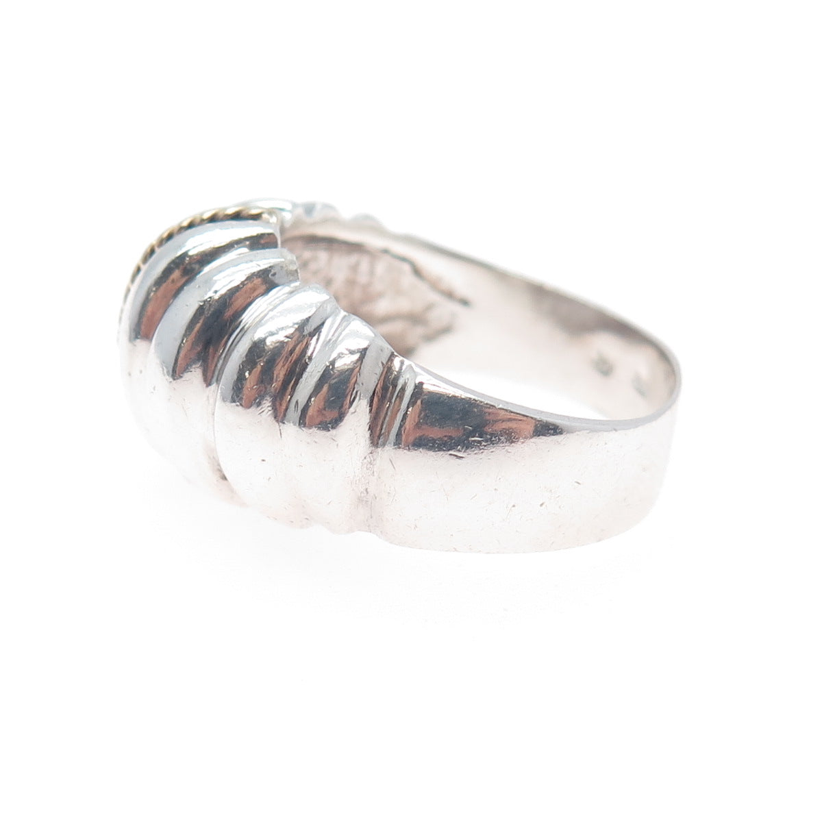 14K Gold 925 Sterling Silver Vintage Modernist Ribbed Oxidized Ring Size 11.75