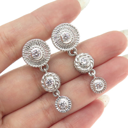 JUDITH RIPKA Sterling Silver Round-Cut C Z Graduated Drop Omega Back Earrings