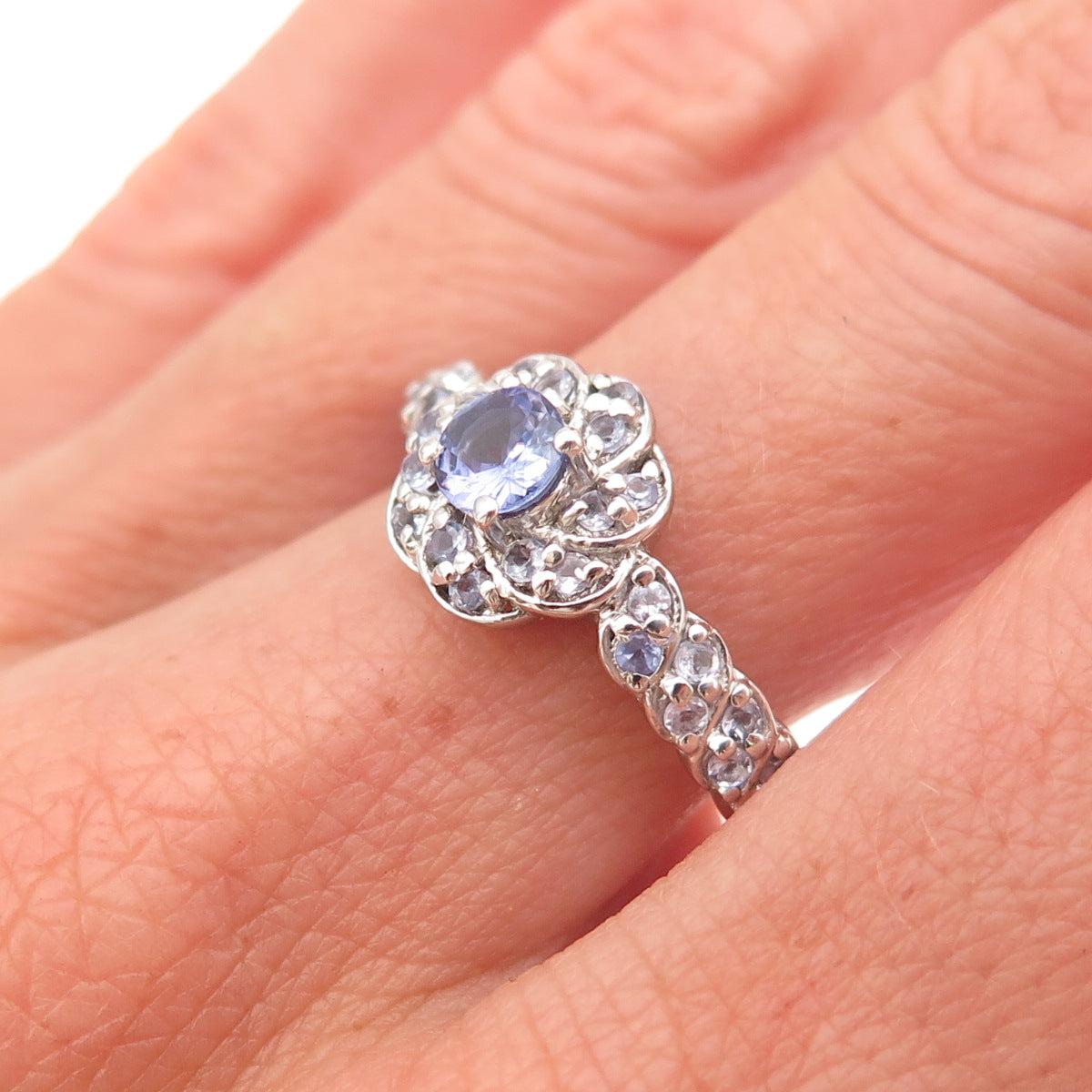 Chuck Clemency 925 Sterling Silver Real Tanzanite Floral Ring Size 8.25