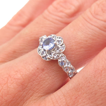 Chuck Clemency 925 Sterling Silver Real Tanzanite Floral Ring Size 8.25