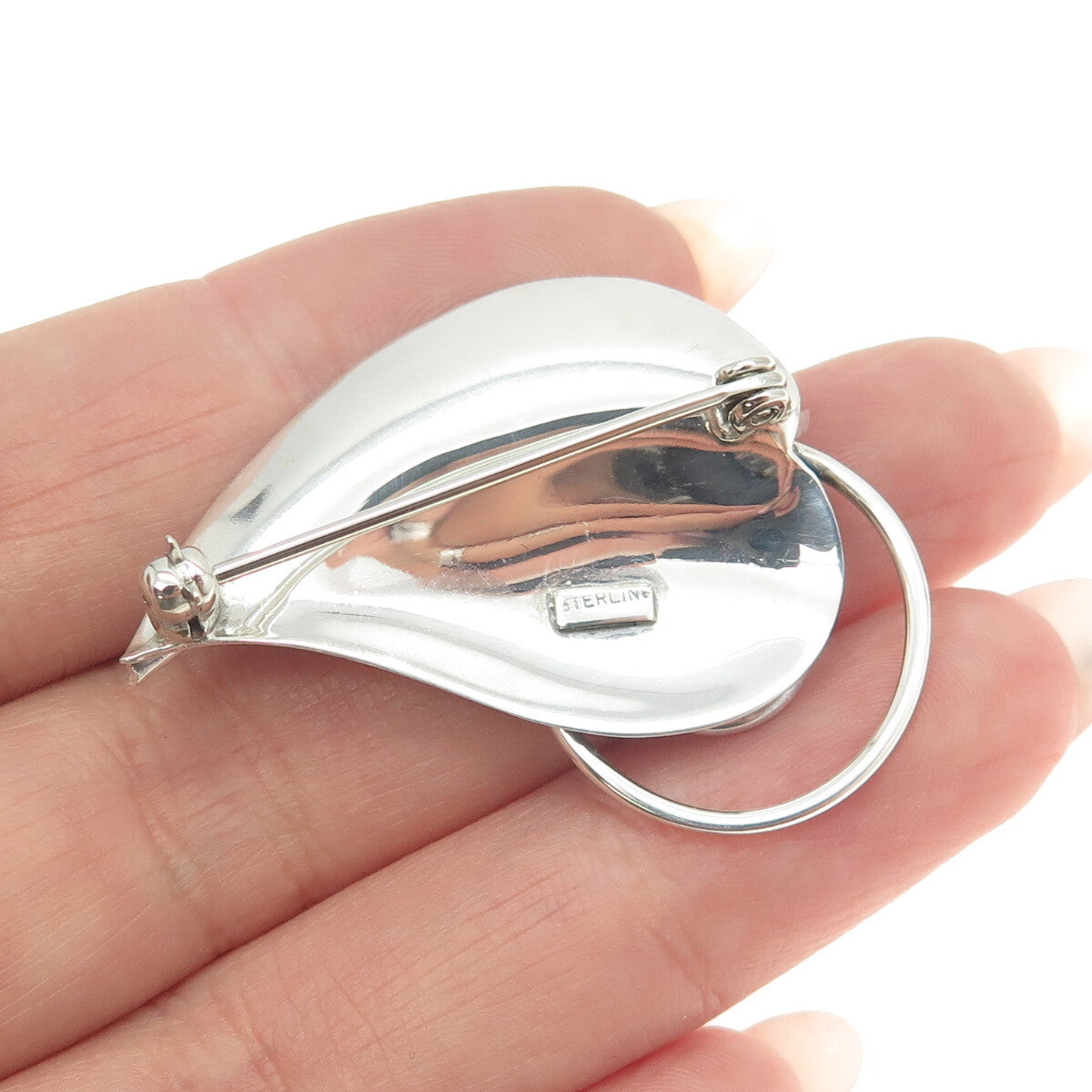 925 Sterling Silver Vintage Modernist Floral Leaf Pin Brooch
