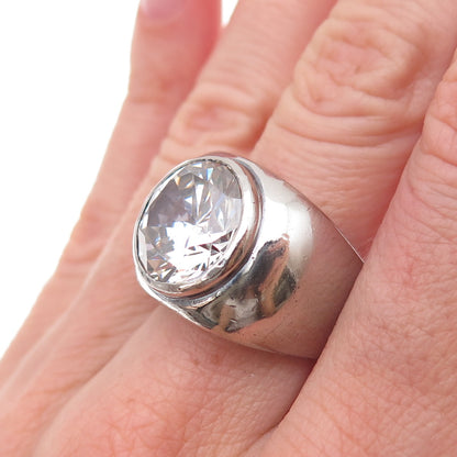 925 Sterling Silver Vintage Italy C Z Modernist Oxidized Ring Size 7.25