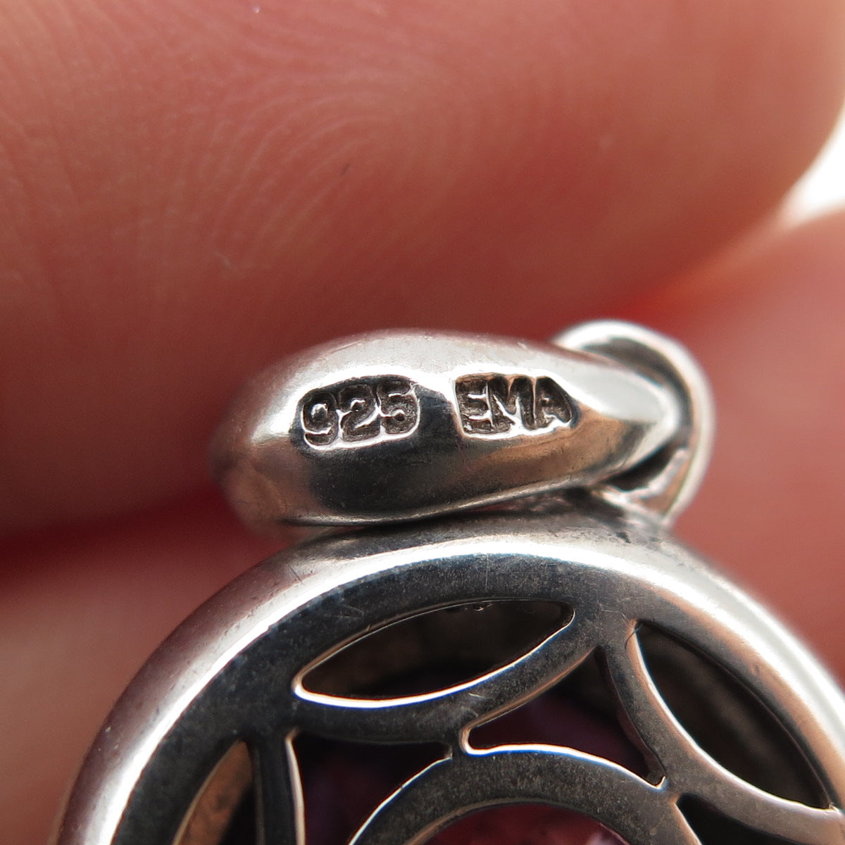 925 Sterling Silver Vintage EMA Real Round-Cut Amethyst Charm Pendant