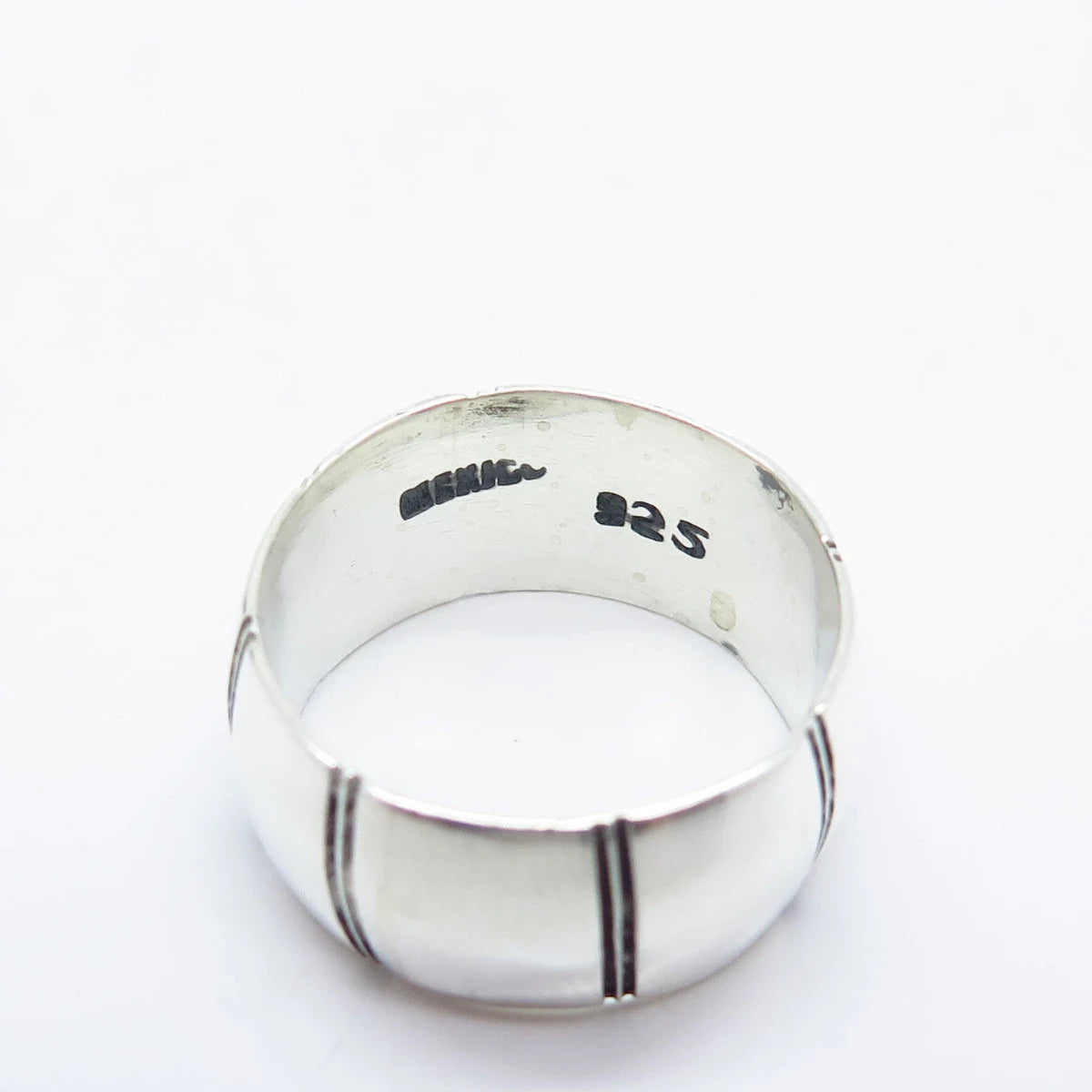 925 Sterling Silver Vintage Mexico Striped Band Ring Size 8.5