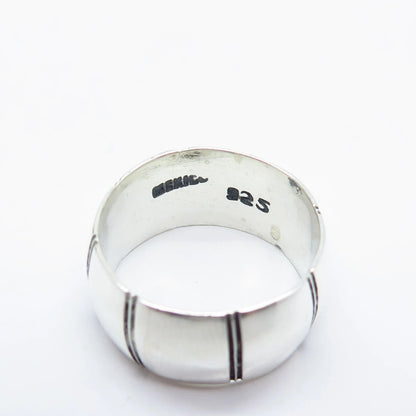 925 Sterling Silver Vintage Mexico Striped Band Ring Size 8.5