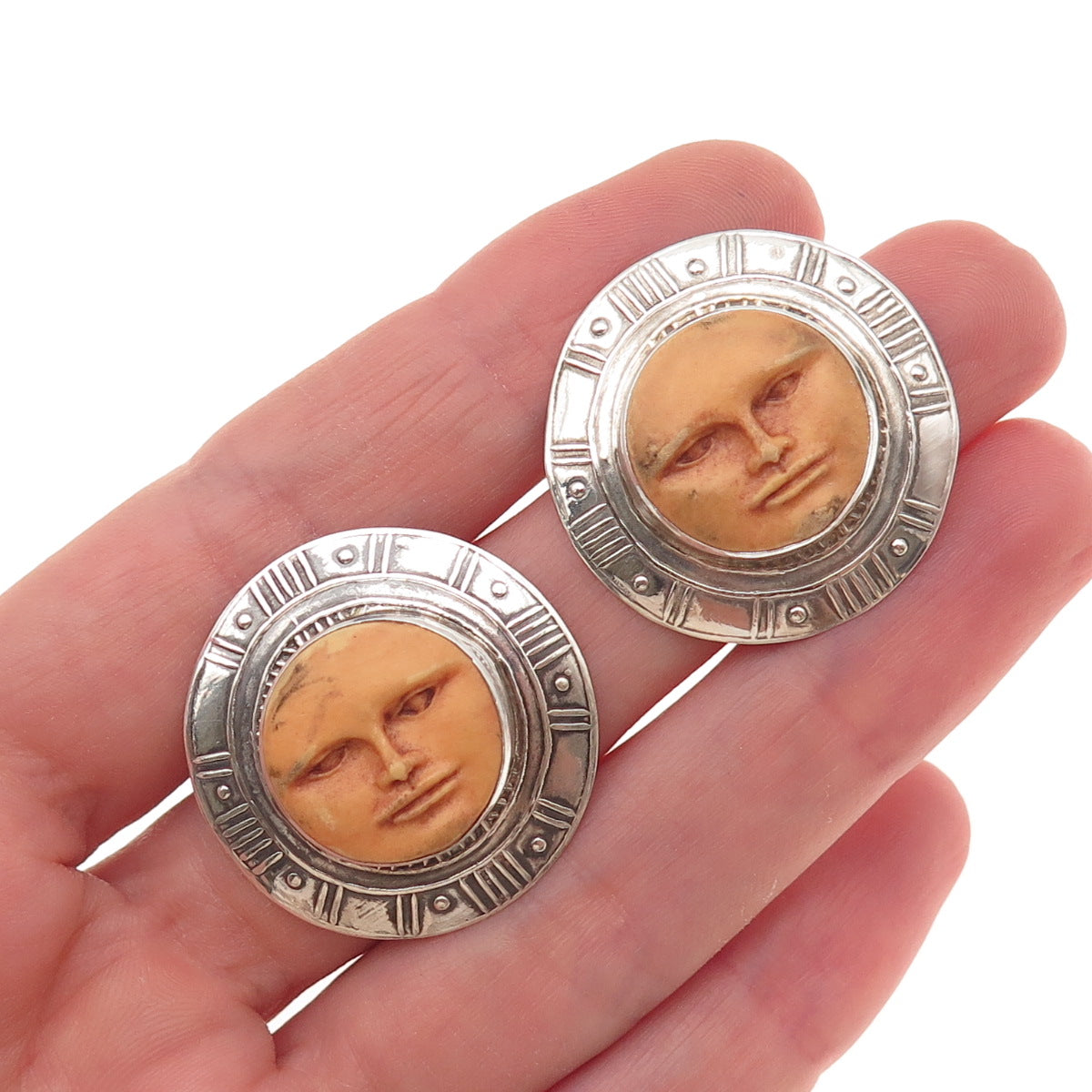 Tabra 925 Sterling Silver Vintage Moon Goddess Oxidized Earrings
