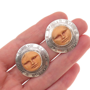 Tabra 925 Sterling Silver Vintage Moon Goddess Oxidized Earrings