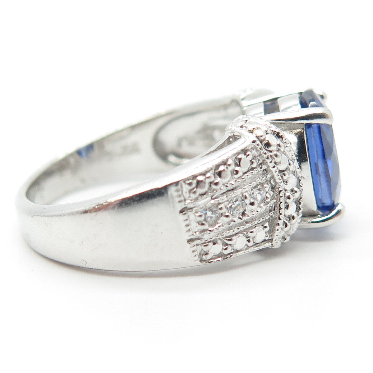 925 Sterling Silver Blue C Z Ring Size 8