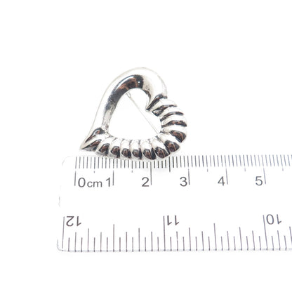 925 Sterling Silver Vintage Modernist Ribbed Heart Pin Brooch