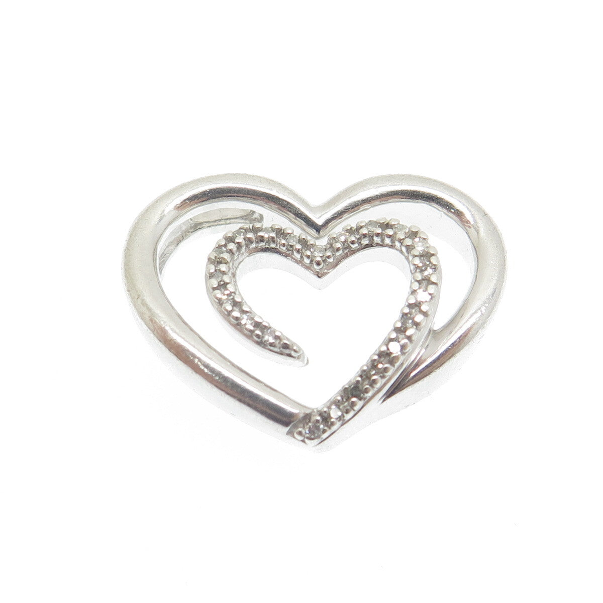 SLV SADYE L VASSIL 925 Sterling Silver Diamond Heart Slide Pendant