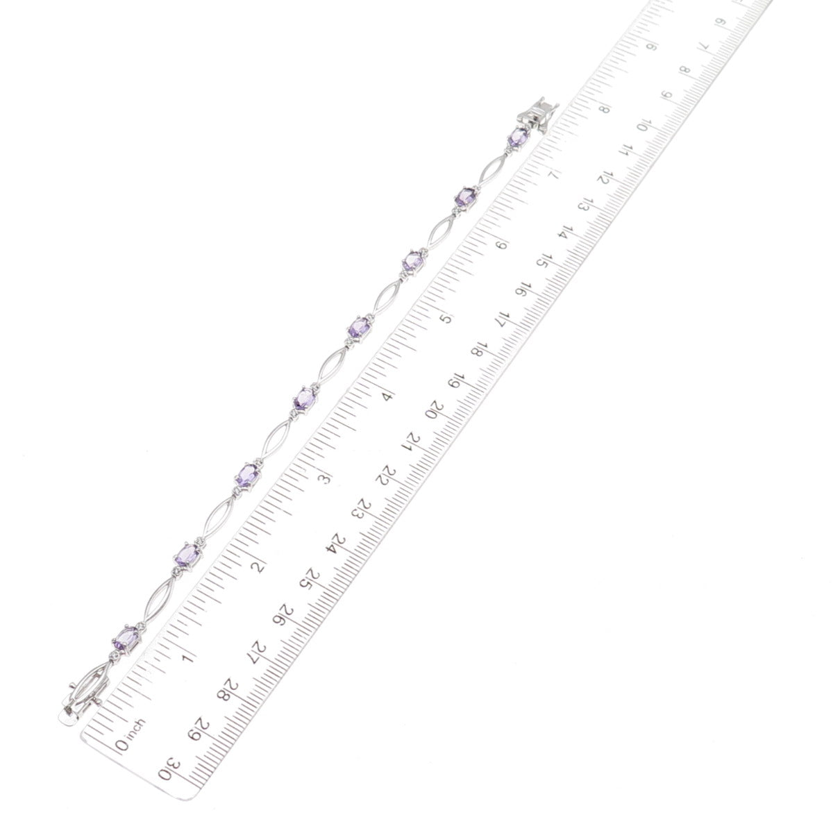 925 Sterling Silver Real Amethyst & C Z Bracelet 7.25"