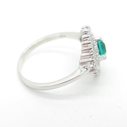 925 Sterling Silver Nano Emerald & Round-Cut C Z Ring Size 7.75