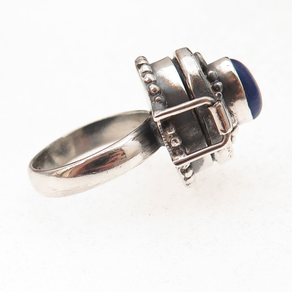 925 Sterling Silver Vintage Real Lapis Oxidized Poison Ring Size 7
