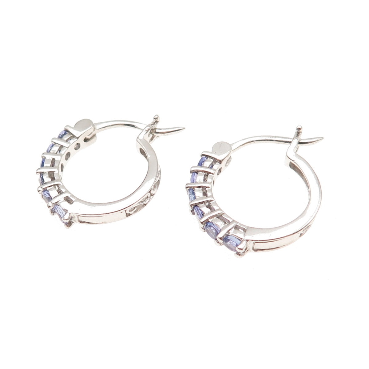 Chuck Clemency 925 Sterling Silver Real Round-Cut Tanzanite Hoop Earrings