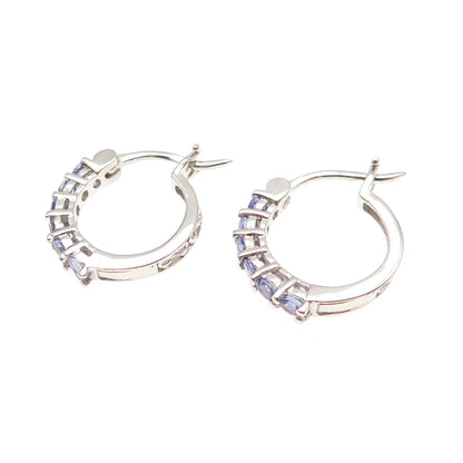 Chuck Clemency 925 Sterling Silver Real Round-Cut Tanzanite Hoop Earrings