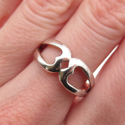 925 Sterling Silver Vintage Heart Oxidized Hug Ring Size 7