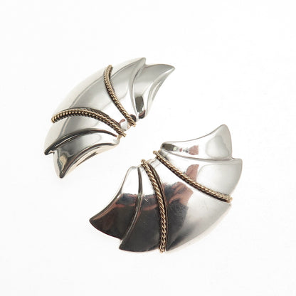 925 Sterling Silver 14K Gold Vintage Modernist Wing Earrings