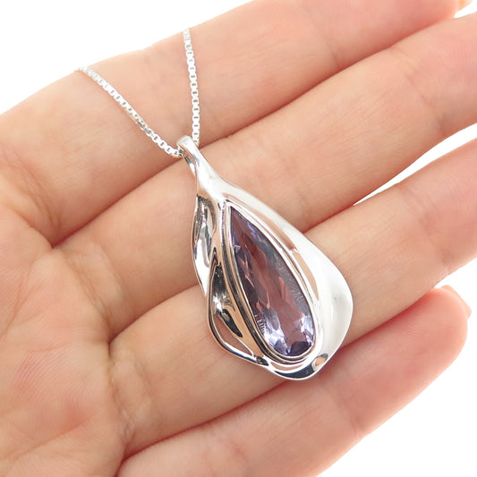 HAGIT GORALI 925 Sterling Silver Vintage Real Amethyst Box Chain Necklace 20"