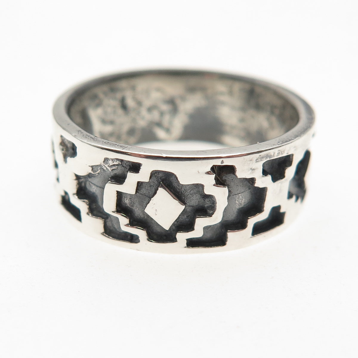 925 Sterling Silver Vintage Ethnic Oxidized Band Ring Size 6.75