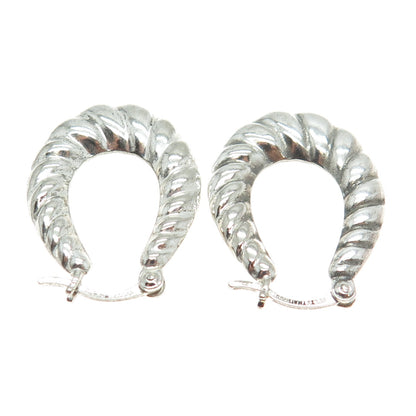 925 Sterling Silver Vintage Modernist Puffy Oval Hoop Earrings