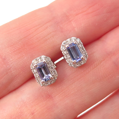 D'Joy 925 Sterling Silver Real Tanzanite & White Topaz Stud Earrings