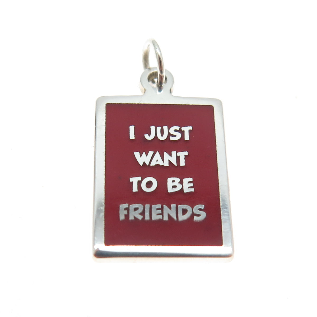 925 Sterling Silver Enamel "I Just Want To Be Friends" Minimalist Charm Pendant