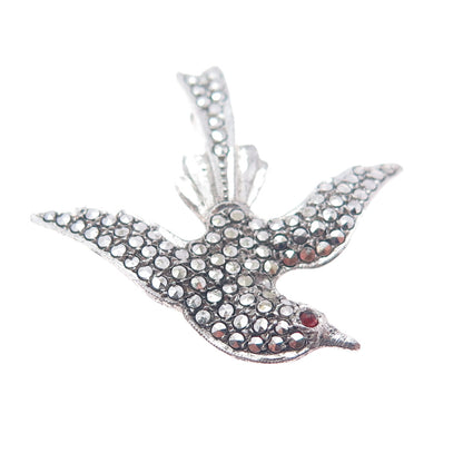 925 Sterling Silver Antique Marcasite & Garnet Holy Spirit Pin (missing 1 stone)