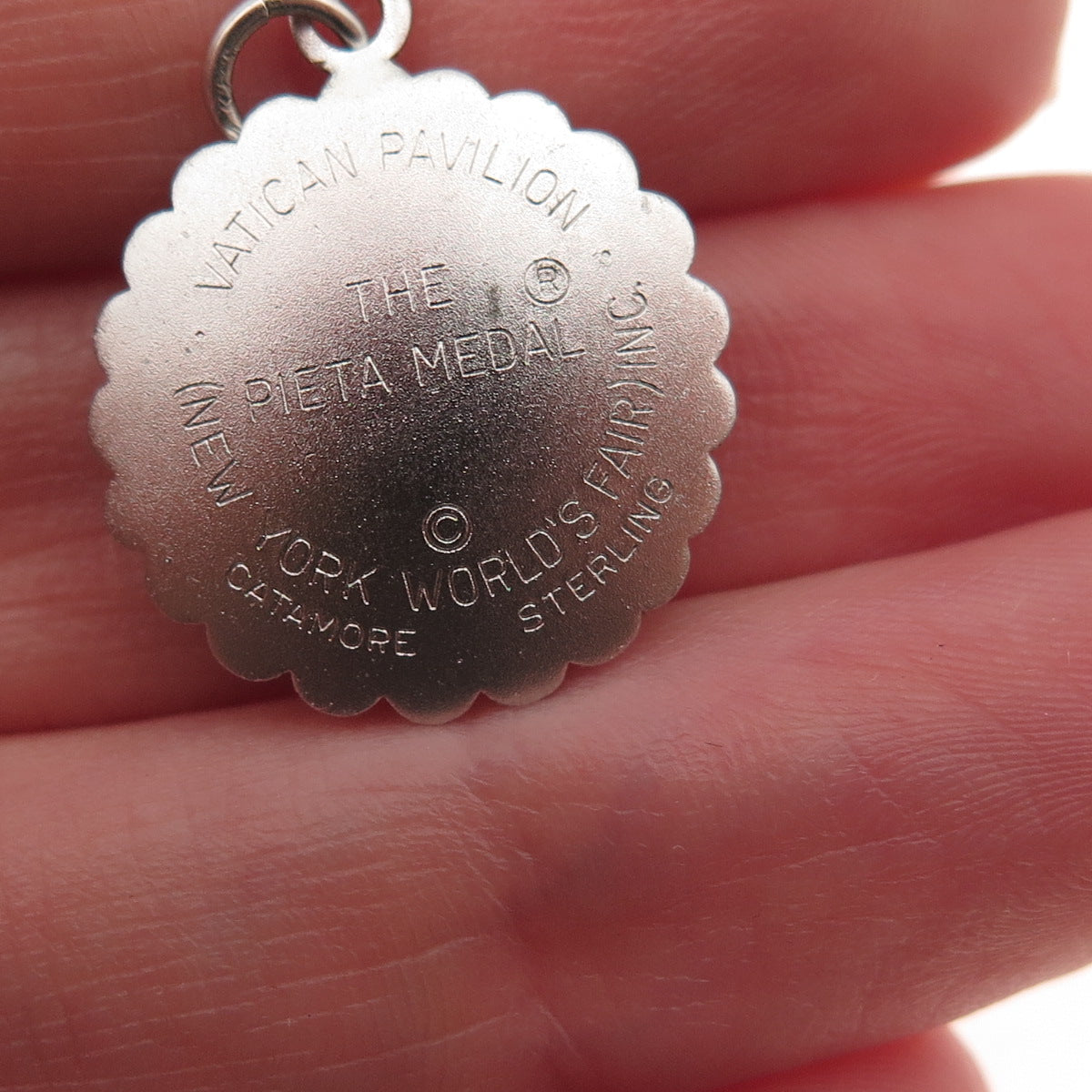 Catamore 925 Sterling Silver Vintage Pieta Medal NY World’s Fair Charm Pendant