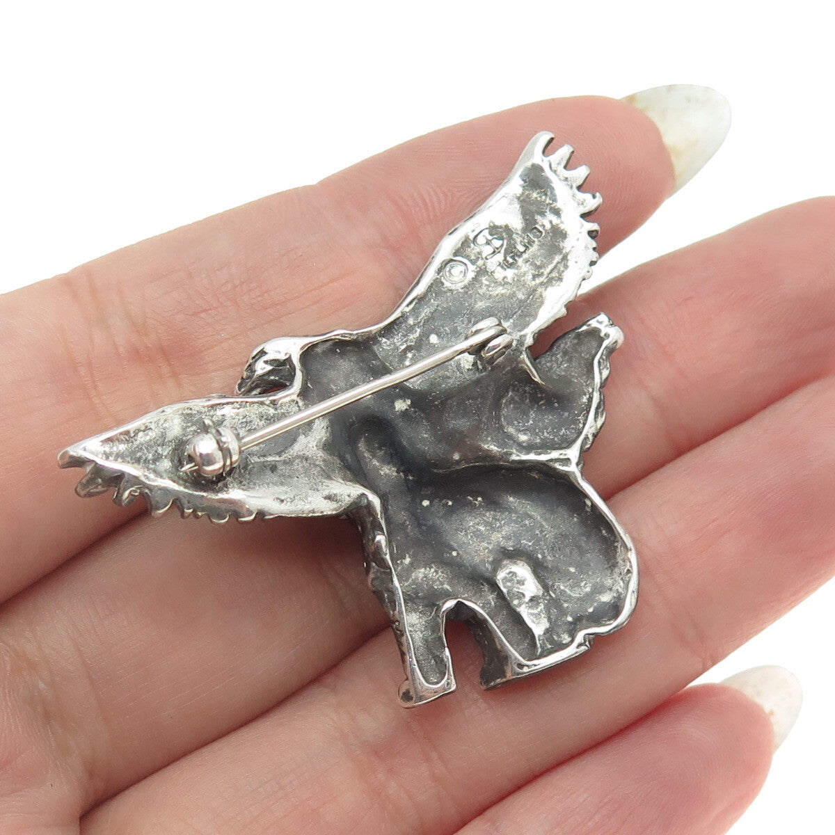 SHUBE 925 Sterling Silver Vintage American Eagle & Bear Pin Brooch