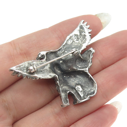 SHUBE 925 Sterling Silver Vintage American Eagle & Bear Pin Brooch