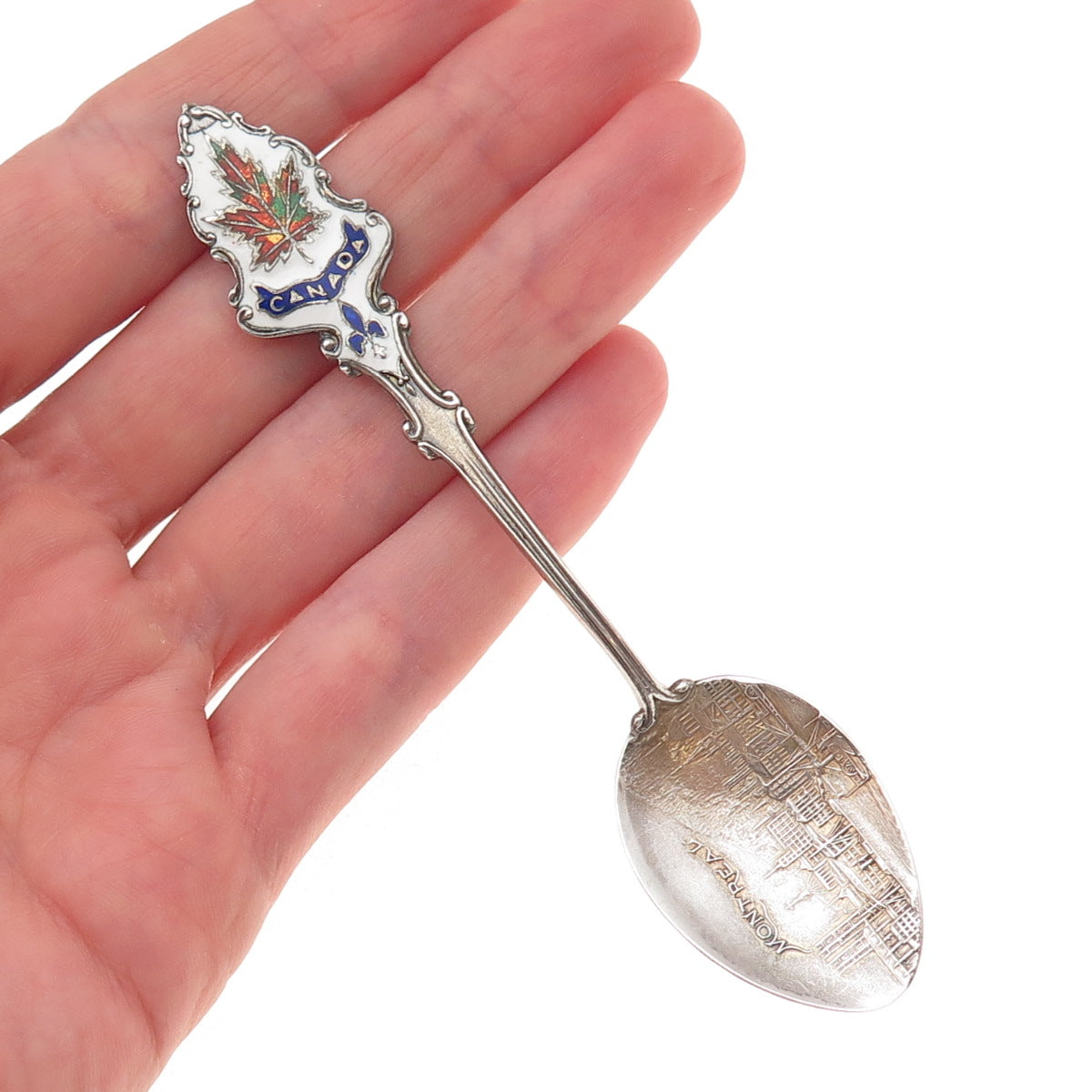925 Sterling Silver Antique Art Deco Enamel Montreal Canada Coffee Spoon